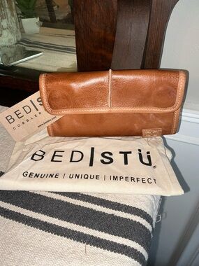 NWT Bed Stu Leather Canton Wallet Clutch Tan Rustic MSRP $169